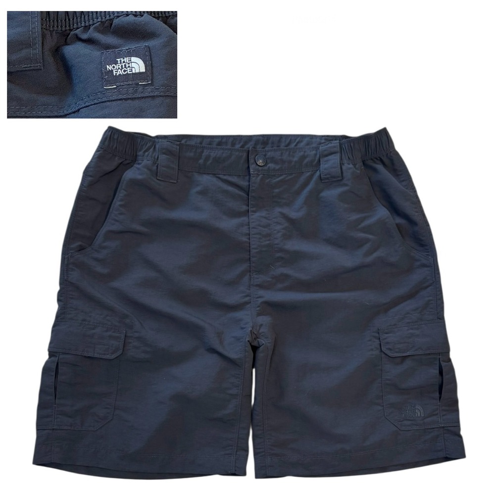 The North Face Mens LARGE Dark Gray Cargo Shorts‎ Hiking Outdoors Elastic Waist